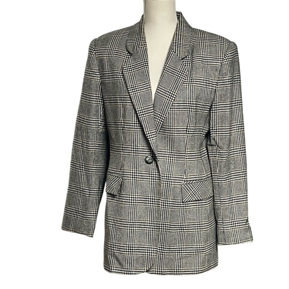 BICE Houndstooth Wool Blend Single Button‎ Blazer Women's 8